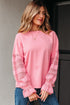 Drop Shoulder Crochet Sleeve Ruffle Cuff Top