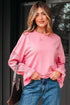 Drop Shoulder Crochet Sleeve Ruffle Cuff Top