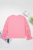 Drop Shoulder Crochet Sleeve Ruffle Cuff Top