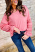 Drop Shoulder Crochet Sleeve Ruffle Cuff Top
