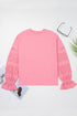 Drop Shoulder Crochet Sleeve Ruffle Cuff Top