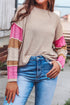 Drop Shoulder Exposed Seam Textured Sleeve Knit Sweater