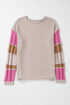 Drop Shoulder Exposed Seam Textured Sleeve Knit Sweater