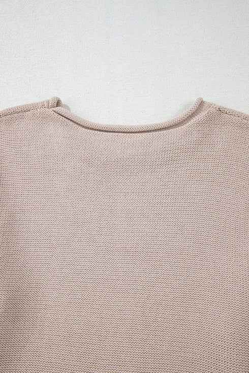 Drop Shoulder Exposed Seam Textured Sleeve Knit Sweater