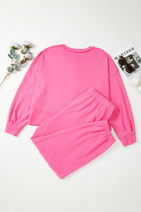 Drop Shoulder Henley Pullover And Jogger Pants Two Piece Loungewear