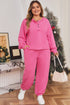 Drop Shoulder Henley Pullover And Jogger Pants Two Piece Loungewear