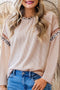Drop Shoulder Leopard Patchwork Ribbed Knit Twist Front Top