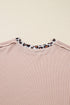 Drop Shoulder Leopard Patchwork Ribbed Knit Twist Front Top