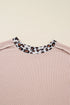Drop Shoulder Leopard Patchwork Ribbed Knit Twist Front Top