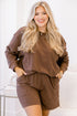 Drop Shoulder Long Sleeve Elastic Waist Lounge Set