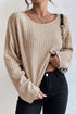 Drop Shoulder Ribbed Knit Lettuce Cuff Long Sleeve Top