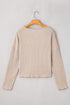 Drop Shoulder Ribbed Knit Lettuce Cuff Long Sleeve Top