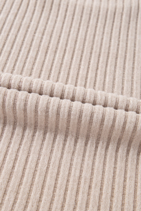 Drop Shoulder Ribbed Knit Lettuce Cuff Long Sleeve Top