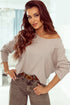 Drop Shoulder Ribbed Knit Lettuce Cuff Long Sleeve Top