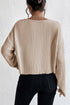 Drop Shoulder Ribbed Knit Lettuce Cuff Long Sleeve Top