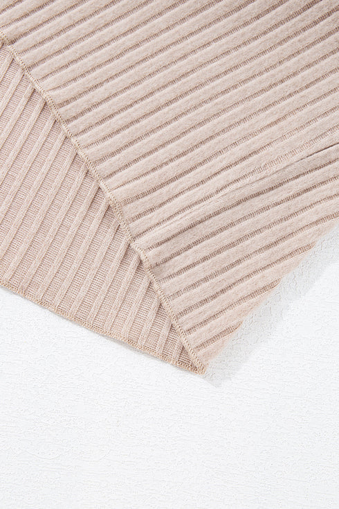 Drop Shoulder Ribbed Knit Lettuce Cuff Long Sleeve Top