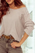Drop Shoulder Ribbed Knit Lettuce Cuff Long Sleeve Top