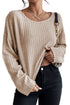 Drop Shoulder Ribbed Knit Lettuce Cuff Long Sleeve Top
