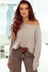 Drop Shoulder Ribbed Knit Lettuce Cuff Long Sleeve Top
