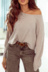 Drop Shoulder Ribbed Knit Lettuce Cuff Long Sleeve Top
