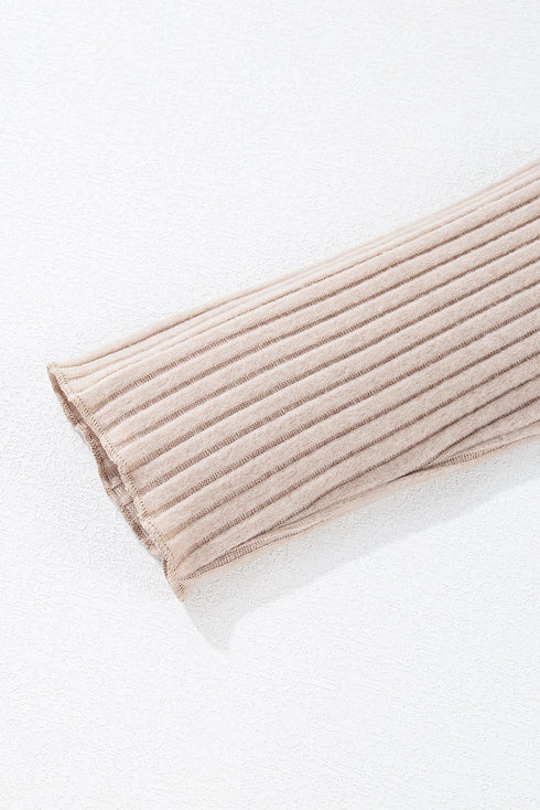 Drop Shoulder Ribbed Knit Lettuce Cuff Long Sleeve Top