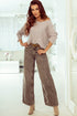 Drop Shoulder Ribbed Knit Lettuce Cuff Long Sleeve Top