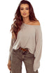 Drop Shoulder Ribbed Knit Lettuce Cuff Long Sleeve Top