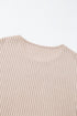 Drop Shoulder Ribbed Knit Lettuce Cuff Long Sleeve Top