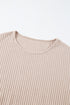 Drop Shoulder Ribbed Knit Lettuce Cuff Long Sleeve Top