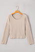 Drop Shoulder Ribbed Knit Lettuce Cuff Long Sleeve Top