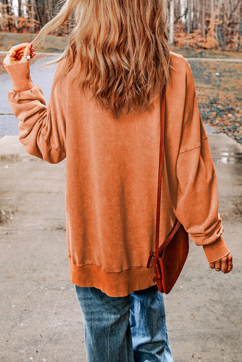 Drop Shoulder Ribbed Trim Oversized Sweatshirt