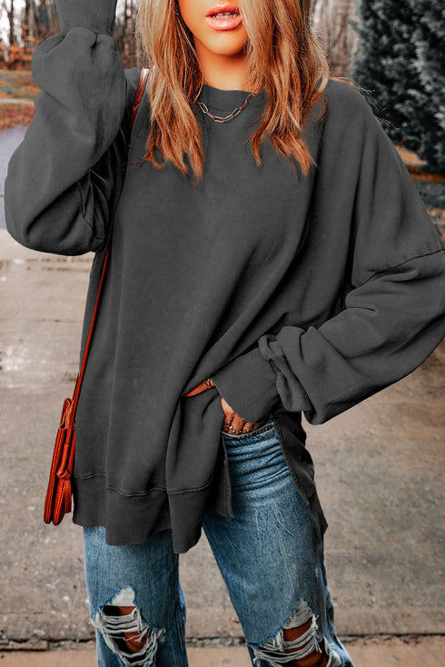 Drop Shoulder Ribbed Trim Oversized Sweatshirt