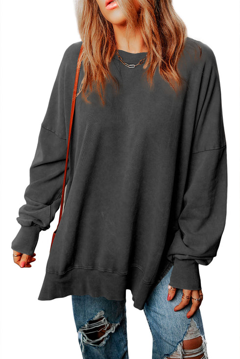 Drop Shoulder Ribbed Trim Oversized Sweatshirt