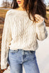 Drop Shoulder Round Neck Cable Knit Sweater