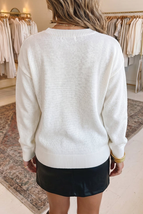 Drop Shoulder Round Neck Long Sleeve Pullover Sweater