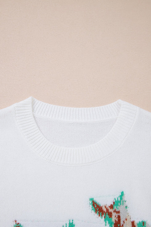 Drop Shoulder Round Neck Long Sleeve Pullover Sweater