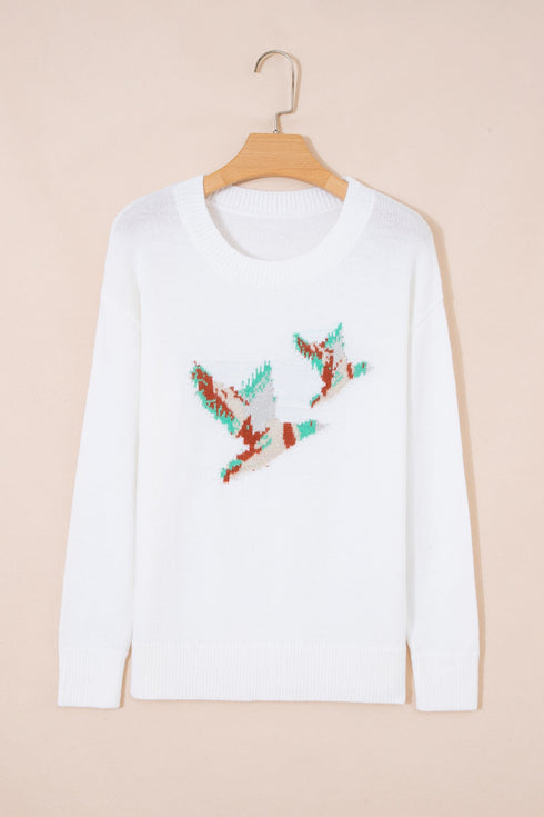 Drop Shoulder Round Neck Long Sleeve Pullover Sweater