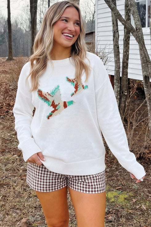 Drop Shoulder Round Neck Long Sleeve Pullover Sweater