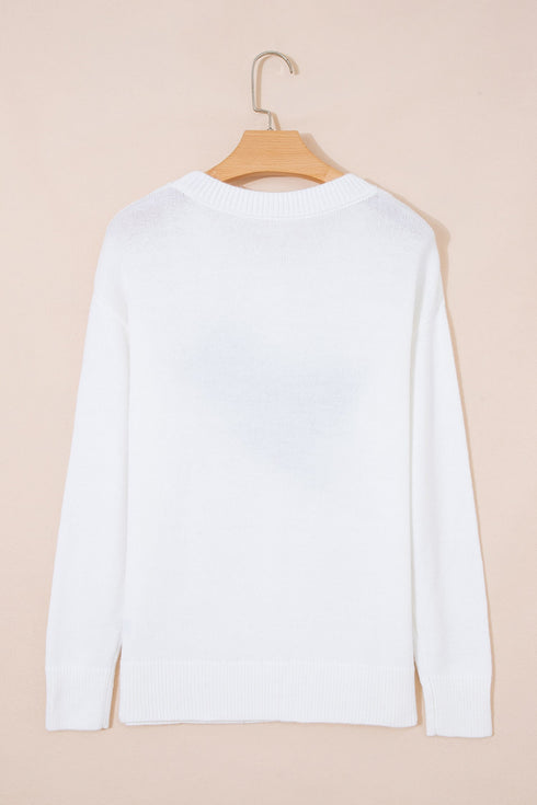 Drop Shoulder Round Neck Long Sleeve Pullover Sweater