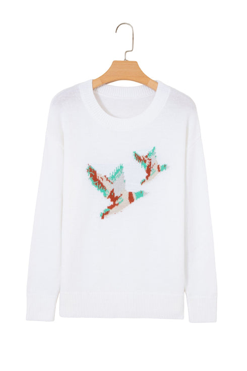 Drop Shoulder Round Neck Long Sleeve Pullover Sweater