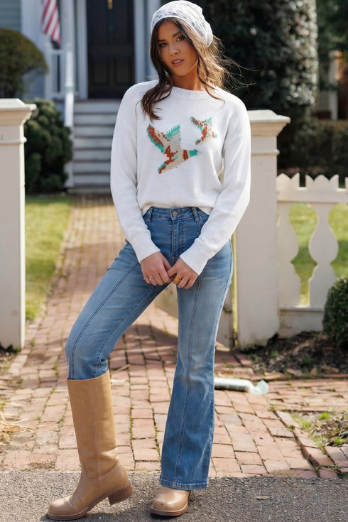 Drop Shoulder Round Neck Long Sleeve Pullover Sweater