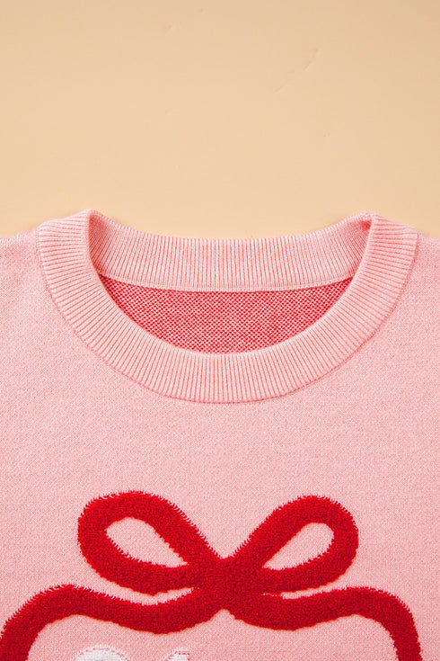 Drop Shoulder Round Neck Towel Embroidery Slogan Pullover Sweater
