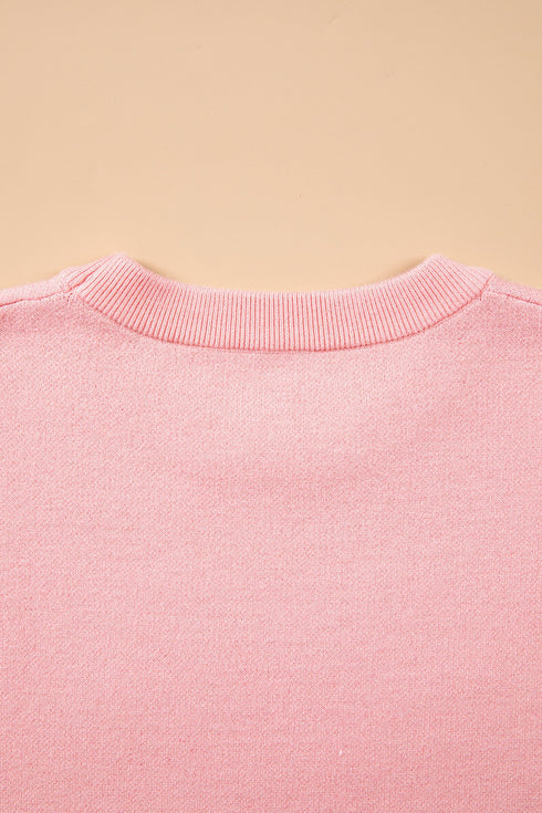 Drop Shoulder Round Neck Towel Embroidery Slogan Pullover Sweater