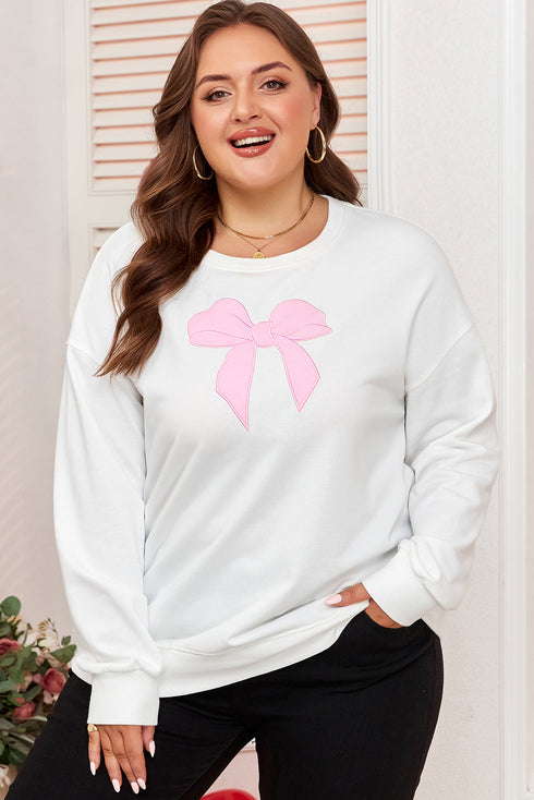 Drop Shoulder Statement Bow Accent Relaxed Pullover Sweatshirt
