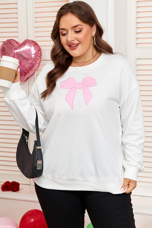 Drop Shoulder Statement Bow Accent Relaxed Pullover Sweatshirt
