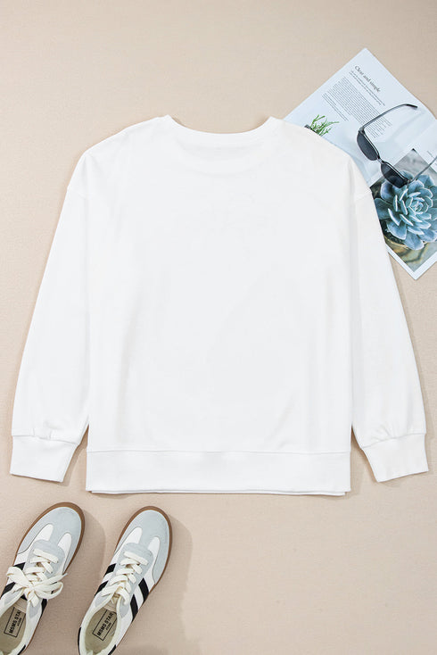 Drop Shoulder Statement Bow Accent Relaxed Pullover Sweatshirt