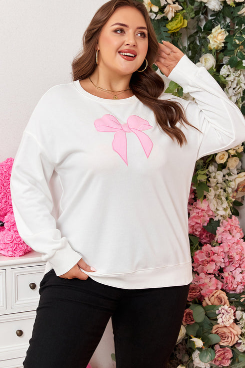 Drop Shoulder Statement Bow Accent Relaxed Pullover Sweatshirt