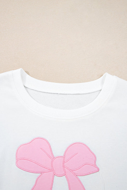 Drop Shoulder Statement Bow Accent Relaxed Pullover Sweatshirt