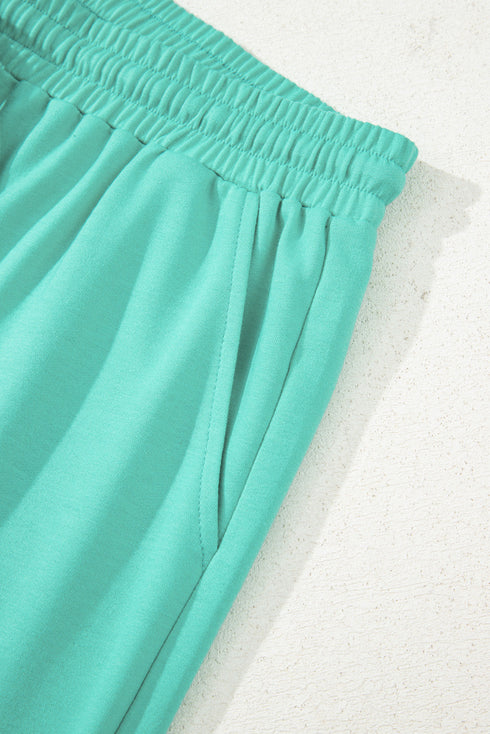 Drop Shoulder V Neck Pullover Shorts Loungewear Set