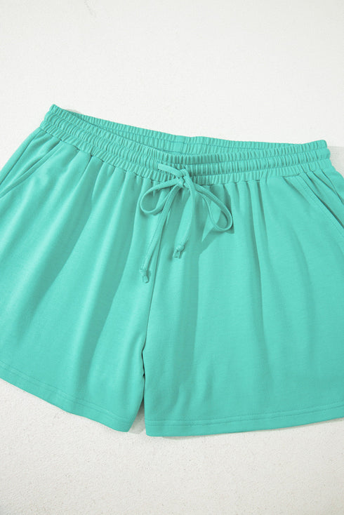 Drop Shoulder V Neck Pullover Shorts Loungewear Set